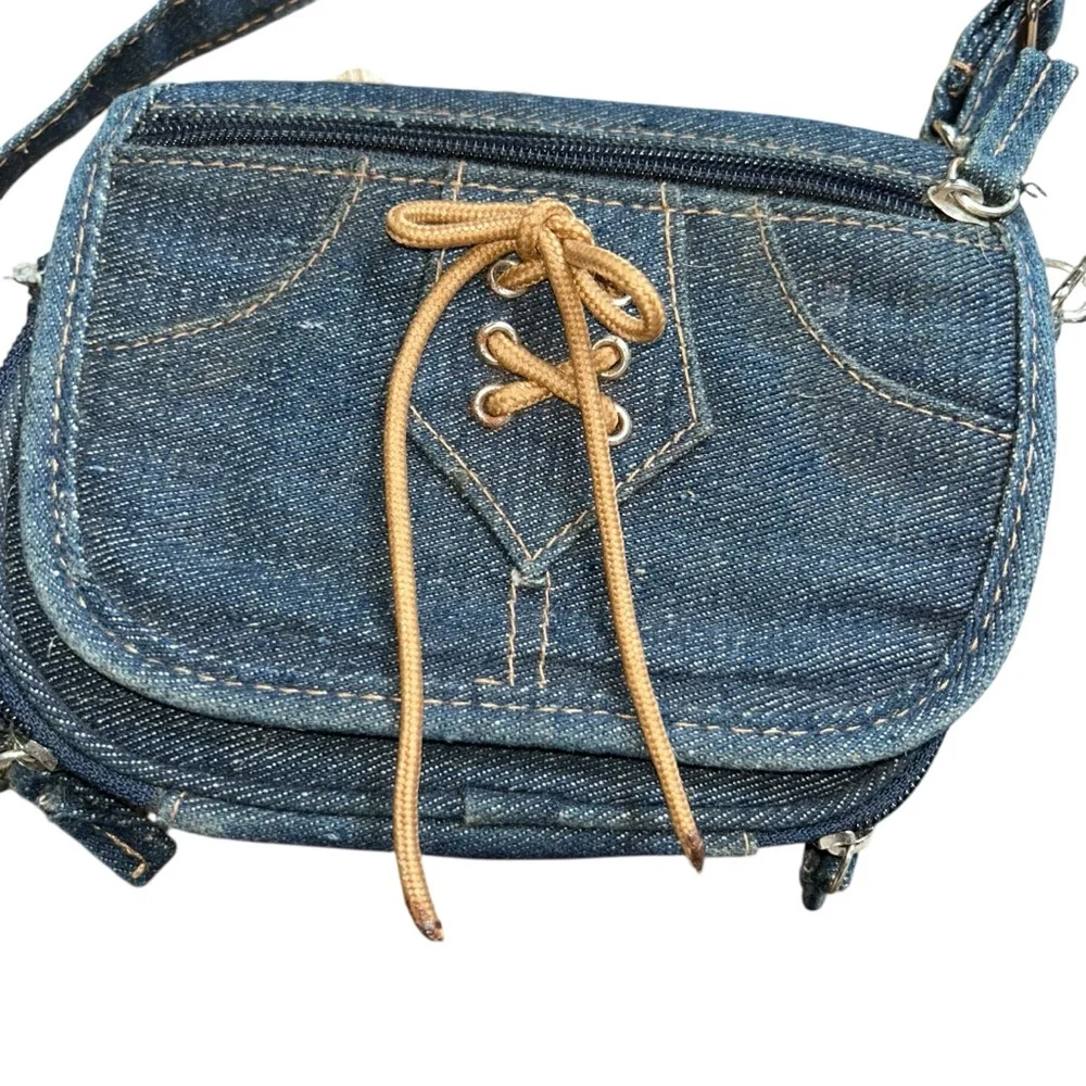 Chambray denim cross body adventure bag purse wallet